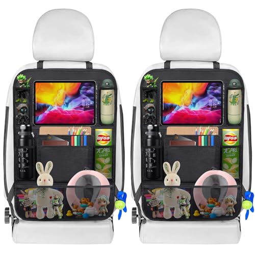AQXONG Bolsa de Almacenamiento de Coche para Niños, 2 Pcs Bolsa de Almacenamiento para Asiento de Coche, 10 Pulgadas iPad/bolsillo, Protector del Respaldo del Coche - Impermeable - Negro