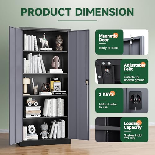 Letaya Metal Garage Storage Cabinets with Lock Door and Adjustable Shelves, Steel Tool Cabinets for Home,Office,Warehouse Organisieren (Black Grey, 72" H) - Image 6