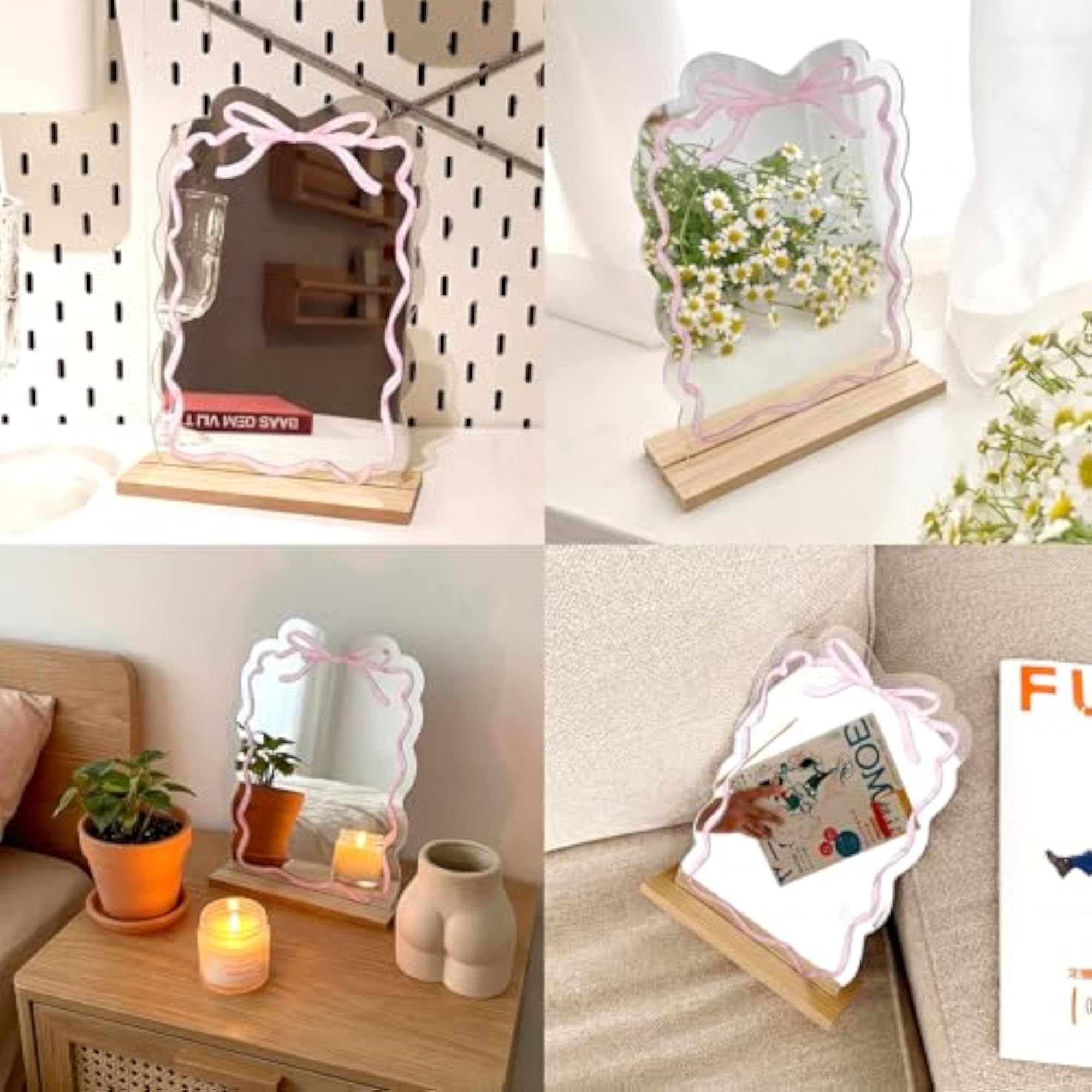 Pink Bow Makeup Mirror, Cute Tabletop Decor
