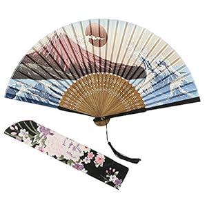 JWMY 3 Piece Set Men’s Folding Fan, Luxury Silk Fan, Japanese Style Accessories, High Quality Material Fan, Bamboo Bone Fan, Matching Japanese Clothes, Patternless Fan, Plain Fan, Short Hand Fan with Sheer Fan, Summer Gift, Boxed Gift, Handmade Gift Fan (B)