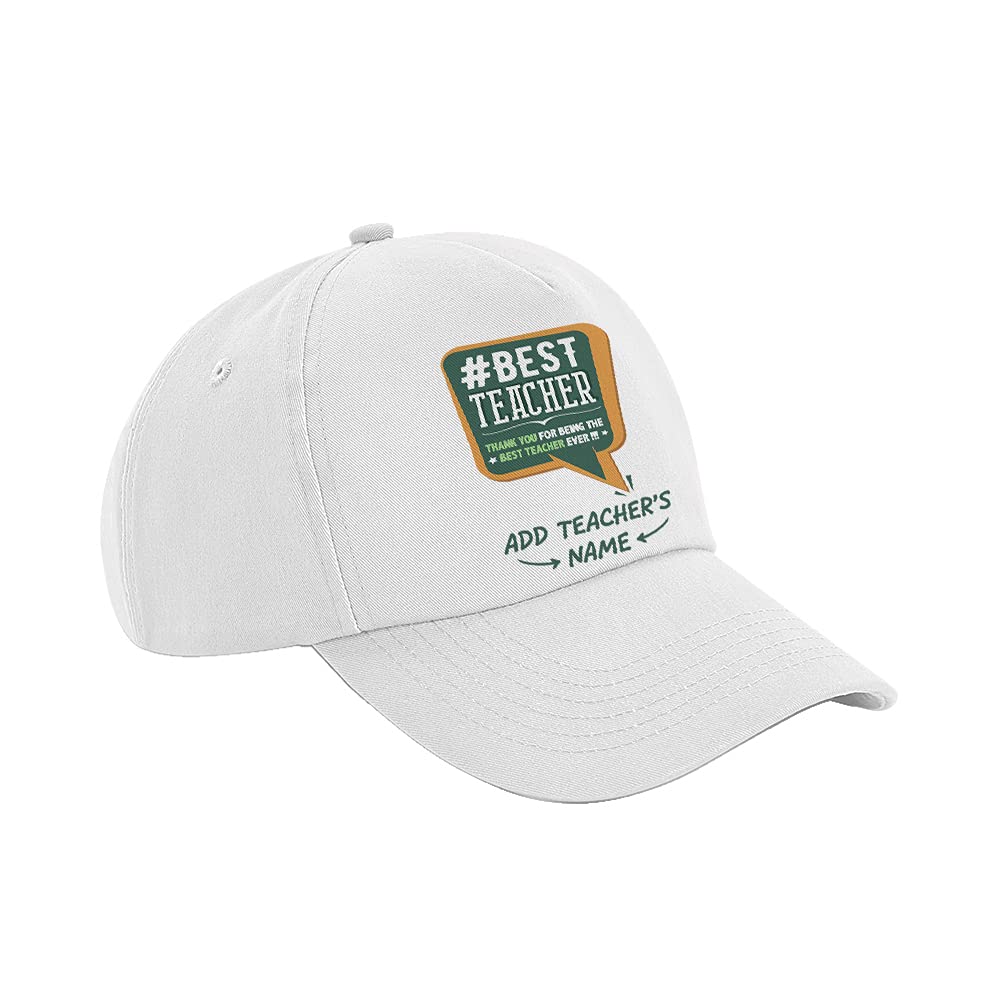 Getagift Personalised Best Teacher Ever, Thanks Giving, Teacher’s Day, Teacher Appreciation, End of School Year, Retirement Gift, Birthday Present, Authentic 5 Panel Cap. (White)