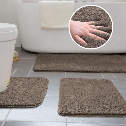 Ceneco Non Slip Bath Mat, Coffee Bathroom Mat Sets 3 Piece,M