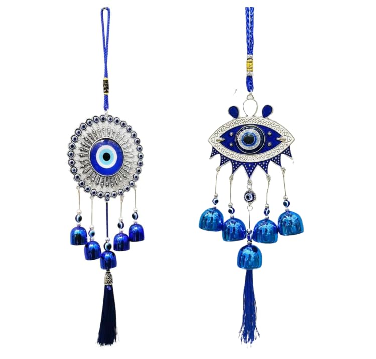 Ryme Feng Shui Pack of 2 Evil Eye Wind Chimes with 5 Bells for Main Door Balcony Wall Hanging for Positive Vibes & Removes Negative Energy-image-20