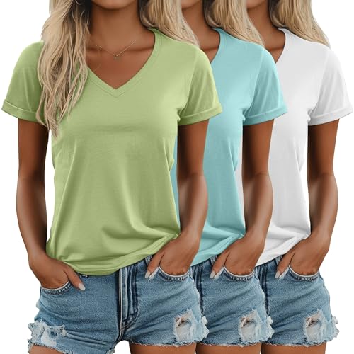 Ficerd 3 Pack Women's V Neck T Shirts, Summer Casual