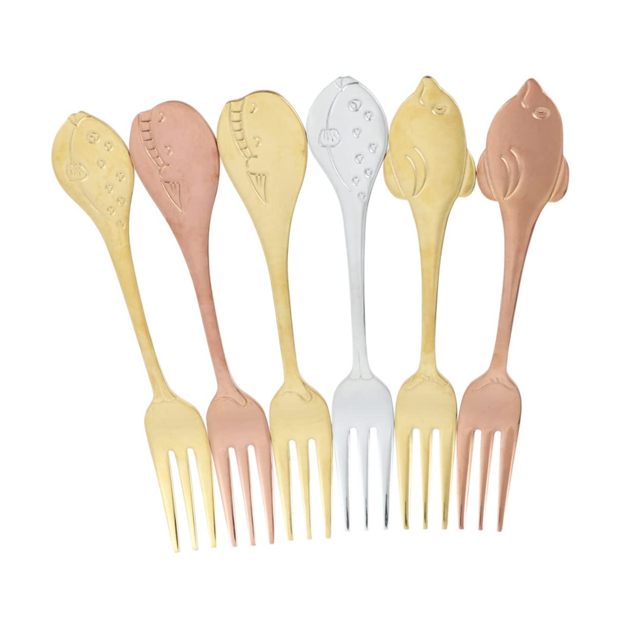 ABOOFAN 6Pcs Stainless Steel Fish Fork with Long Handles Food Grade for Fruits Desserts and Appetizers Includes Dolphin and Dishwasher Safe
