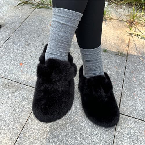 Womens Winter Slippers Sandals Plush Faux Fur Fluffy Flats Slippers Warm Slide Shoes Beige 6