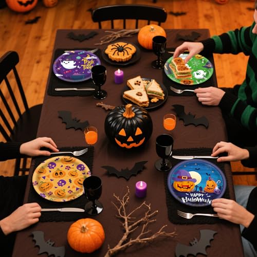 HFBOBP 48Pcs Halloween Party Paper Plates, 7inch Ghost Pumpkin Dessert Plates Cute Disposable Plates Spooky Boo Round Tableware for Birthday Baby Shower Party Supplies Decorations - Image 6