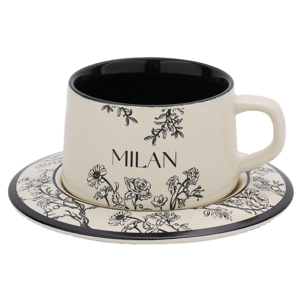 vfdaSWQQ Tea set, Design Niche Couple Cup Ceramic Afternoon Tea Black and Saucer Set Coffee Mug