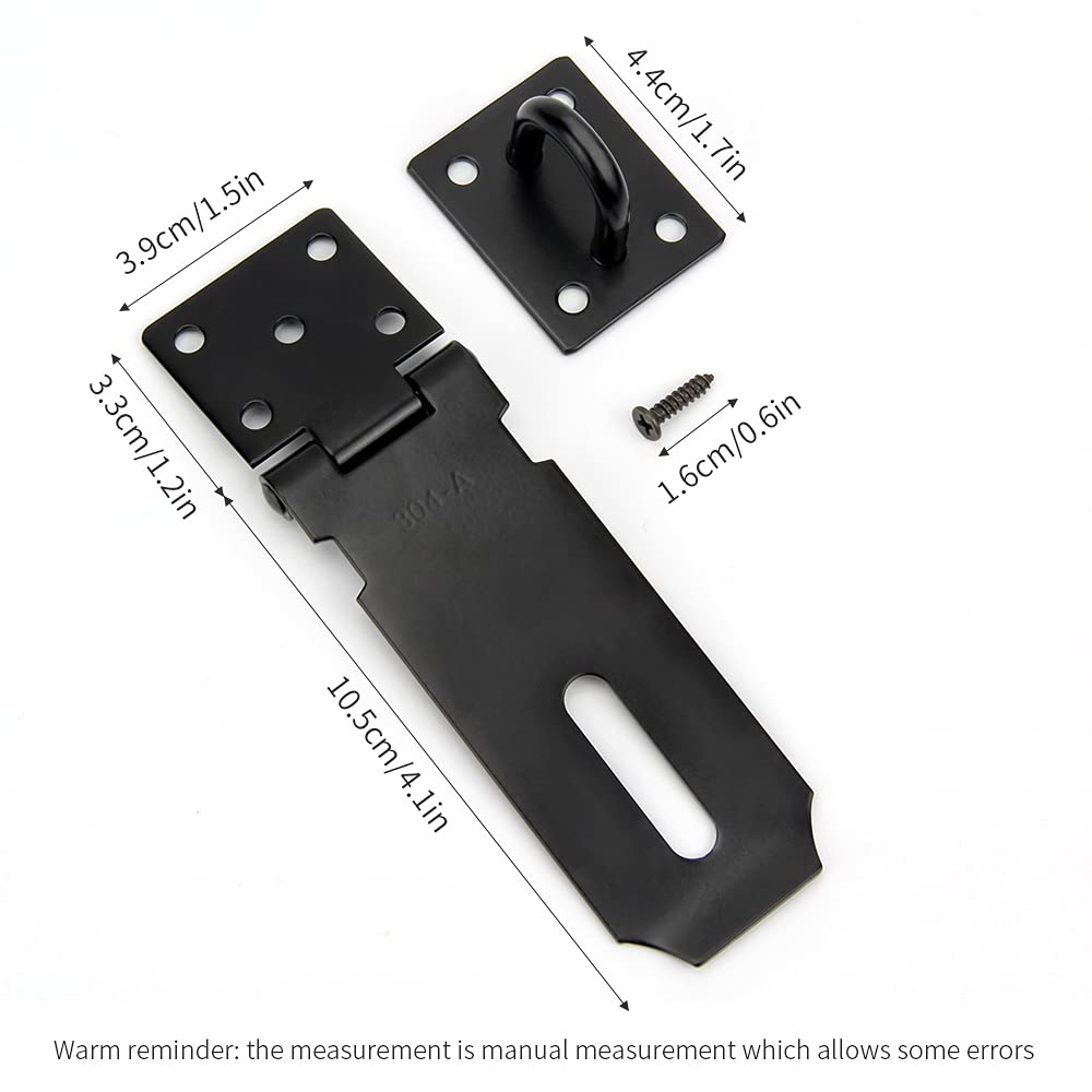 2PCS Chiusura a scatto per porta Lucchetto Hasp in Acciaio Inossidabile con Viti per Porta di Giardino Porta Interna 4 Pollici Nero