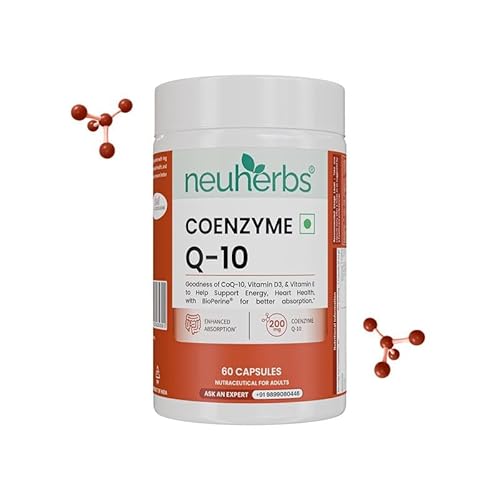 Neuherbs Coenzyme Q10 (200mg) | With Vitamin D3 & E to Support Energy, Heart Health & Reduce Stress | 100% Vegetarian - 60 Capsules