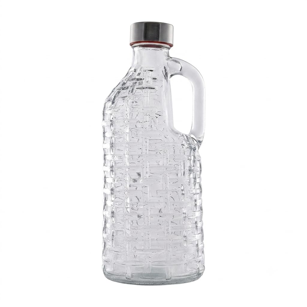 Crystal Clear Glass Handle Bottle with Lid, 1 Litre (Pack of 1) | Basket-Weave Texture, BPA Free, Fridge Safe, Dishwasher Safe, Leak Proof-image-34