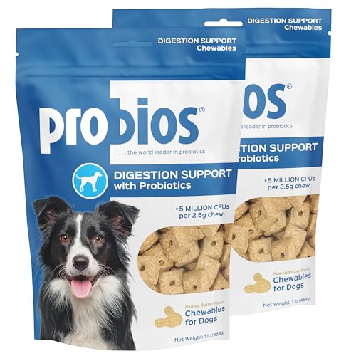 Probios Digestive Support Chewables for Dogs Daily Probiotic Supplement with Digestive Enzymes and Prebiotics for Gut Health and Immune Support 1 lb (Pack of 2)