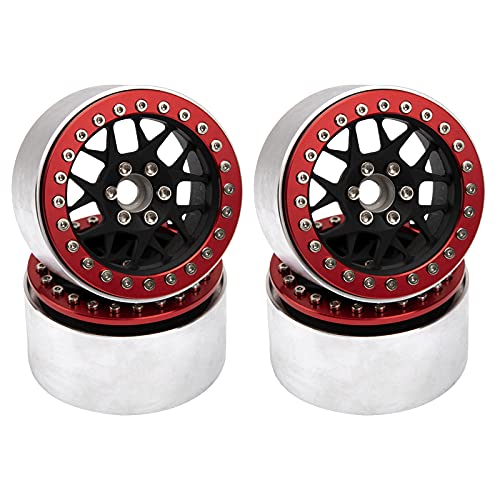 4Pcs Vgoohobby Aluminum 2.2  RC Beadlock Wheels Rims 35mm Compatible with 1 10 RC Axial Wraith RR10 YETI SCX10 D90 Traxxas TRX4 CC01 Crawler Car (Red)