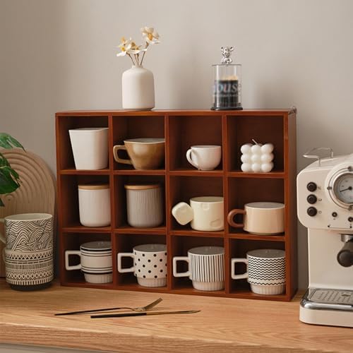 Wall Mounted Wooden Display Stand for Collectibles, Teacups, Figurines, Baseballs - 12 Compartments - Stylish Hanging Showcase for Home Decor and Organization