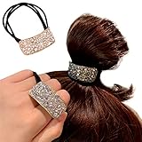 Sparkle Ponytail Cuff Metallic U-shaped Hair Rings Silver or Gold Elastic Hair Ties Rhinestone Ponytail Holder Spring Clasp Wrap Ponytail Cover Hair Clips Hair Rope for Dancers,Cheerleader,Sports,2