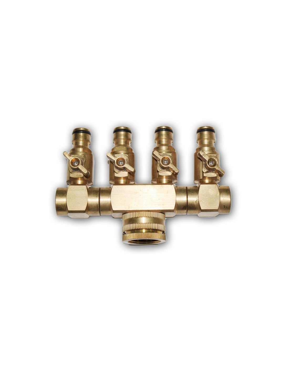 JARDIN202 - Conector cuadruple de laton con grifo.Rosca Hembra 3/4" - 4 conectores
