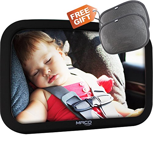 Baby Car Seat Mirror, Best Large Backseat Infant Rear Facing Mirror, Includes a Pair of Sunshade and Free-EBOOK, This Mirror is Crystal Clear, with 360 Degree Adjustment Flexibility