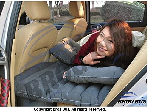 Image of BROGBUS Car Travel Vehicle Inflatable Cushion Car Mattress with Two Pillows Car Pump and Rep Tikki for Car Travel (53.5 x 32.2 x 16.5 Inches, Grey)