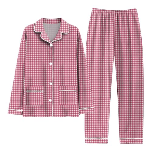 Men's Women's Flannel Pajama Set Unisex 2 Pcs Long Sleeve Bottom Pants Plaid PJ Sleepwear Lounge Comfy Sleepwear3