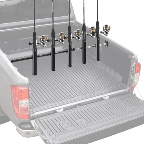 FEIMIRE Inshore Rod Holder for Truck Bed, Fixed Truck Bed Fishing Rod Rack, Adjustable Rod Holder for Truck & SUV, Gifts Ideas for Men (All Aluminum Body-Tension Rod, 5 Rod Holder)