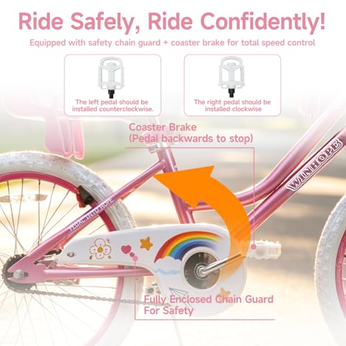 Image of WinHope Girls Bike with Doll Seat, 12 14 16 18 20 Inch Kids Bike for 2-12 | Dual Brake with Training Wheels / Kickstand & Streamers Birthday Gift for Toddler Outdoor Riding, Multiple Colors