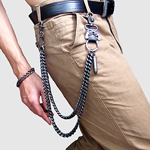 Wallet Chain For Men Biker Hip Hop Punk Skull Gun Bullets Strong Key Jeans Pant Chain Heavy Waist Chain(Bullet) #TOP1
