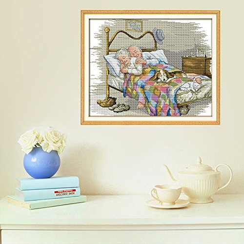Cross Stitch Counted Kits Stamped Kit Cross-Stitching Pattern for Home Decor, 11CT Pre-Printed Fabric Embroidery Crafts Needlepoint Kit (Printed Kits,The Old Married Couple)