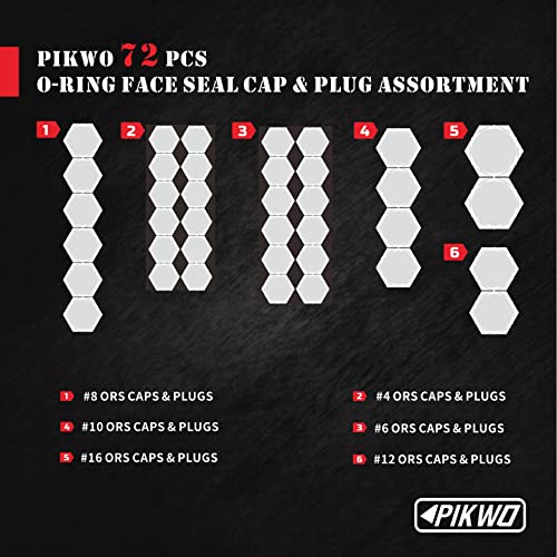 Pikwo PK-YY-003 144 Pc Jic And Orfs Master Industrial Hydraulic Cap And Plug Hose Tube And Pipe Fitting Kit Cap And Plug Kit Precision Threading In Orfs And 37° Dash Sizes 4 6 8 10 12 16 thumb #4