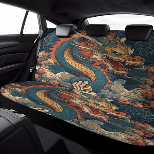 Funda de asiento trasero para coche, camión y SUV con diseño duradero de dragón retro suave 6