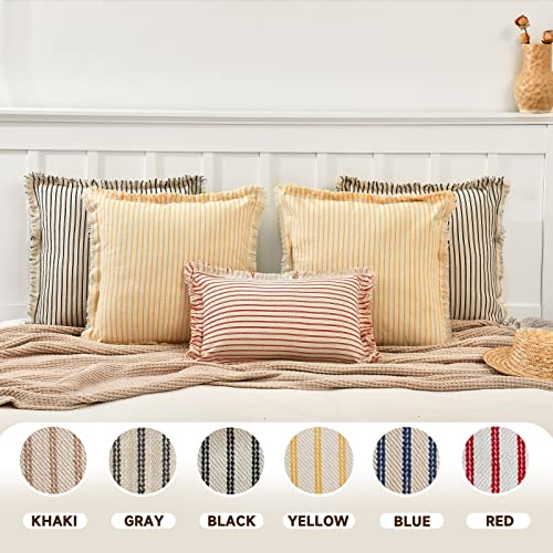 Image of ZWJD Red Throw Pillow Covers 18x18 Set of 2 Striped Pillow Covers with Fringe Chic Cotton Decorative Pillows Square Cushion Covers for Sofa Couch Bed Living Room Farmhouse Decor