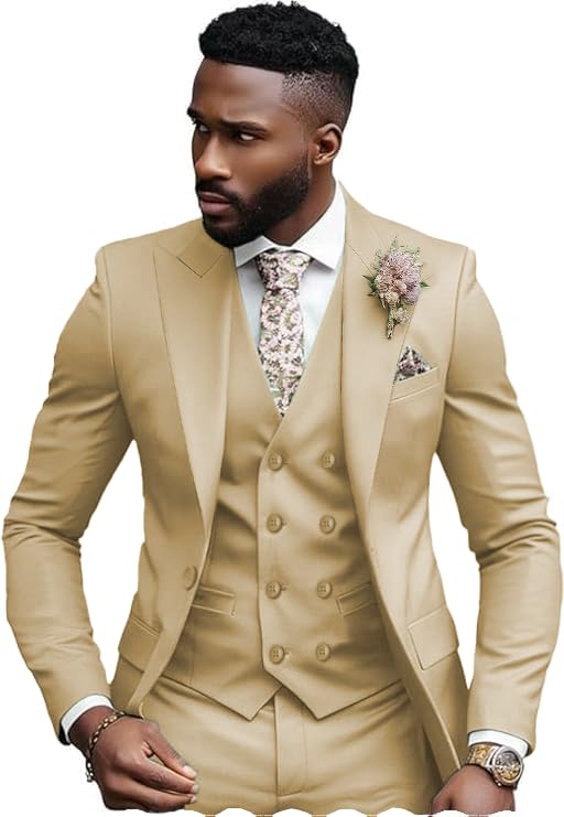 Men's Suits Regular Fit 3 Piece Tuxedos Double Breasted Peak Lapel Jacket+Waistcoat+Pants Wedding Groomsmen