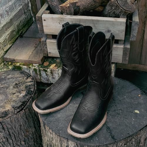 Image of Lumeheel Cowboy Boots for Men - Western Men's Boots with Classic Embroidered, Slip on Square Toe Boots, Slip Resistant Country Boots Chunky Heel Ankle, Durable Short Boots for Spring Fall