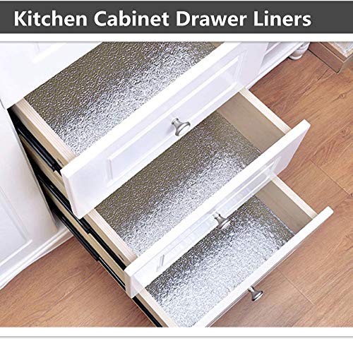 Soqool Adhesive Shelf Liners Kitchen Backsplash Sticker Oil Proof Sticker Waterproof Sticker, Aluminum Foil Sticker For Kitchen Drawer/Cabinets/Countertop 15.7"X78.7" #TOP1