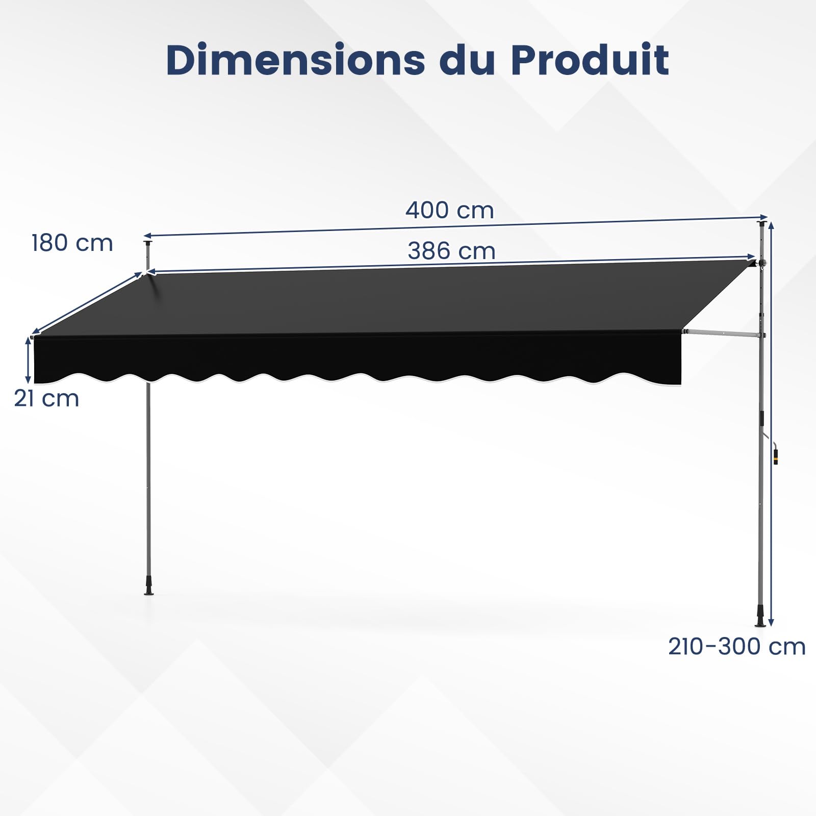 COSTWAY Store Banne Manuel Rétractable de 4 x 1,2M avec Manivelle Hauteur Réglable 210-300CM, Auvent de Terrasse en Aluminium Tissu Oxford Imperméable Anti UV, pour Blacon et Porte (Noir)