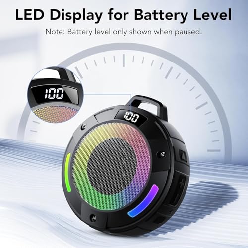 Image of Bluetooth Speaker, 2026 Portable Wireless Shower Speaker, Digital Display Portable Speaker with Detachable hook ,IPX7 Waterproof with LED Light, HD Sound & Bass for Bathroom, Pool, Beach & Outdoor