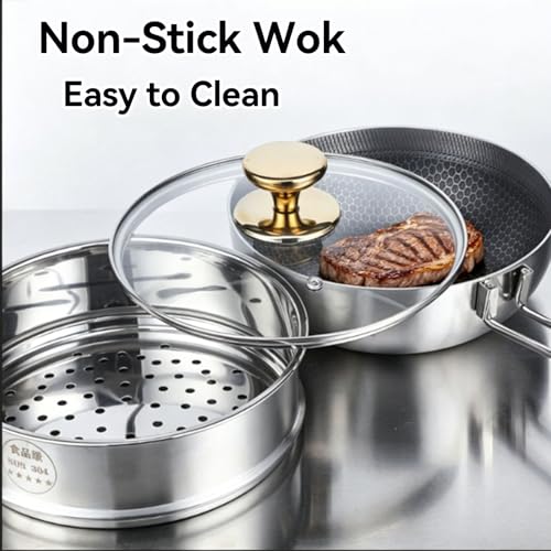 Wok con mango desmontable y tapa, acero inoxidable 9.44in miniatura 5