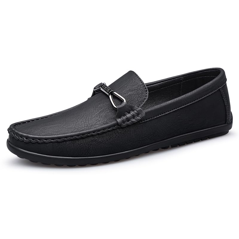 Mens Leather Loafers Slip-On Casual Shoes Flats Fashion Black Khaki Beige2