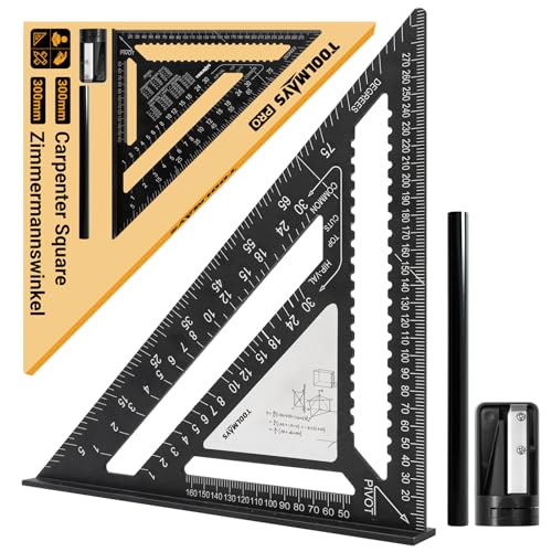 300 mm Equerre Menuisier, Équerre Charpentier Multifonction Avec Surface Innovante EffaçAble, Crayon De Menuisier, Taille-Crayon, Aluminium Equerre De Menuisier Pour Charpentiers, IngéNieurs