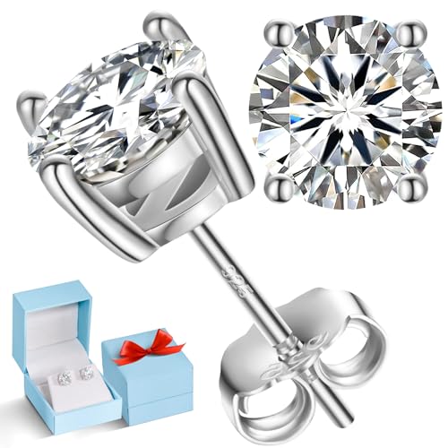 Lab Grown Diamond Stud Earrings D Color VVS1 Moissanite Earrings 925 Sterling Silver 3MM White Gold Studs Earrings with Gift Box - Wedding Anniversary Birthday Mothers Day Gifts