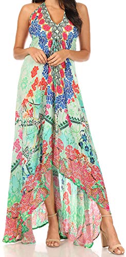 Image of Sakkas Lizi Womens Maxi High-Low Halter Handkerchief Long Dress Beach Party