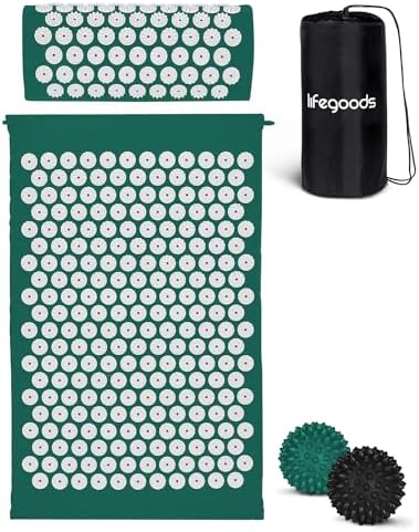 Lifegoods Akupressurmatte Mit Kissen - Akkupressmatte - Akupunktur matte | 8.181 Druckpunkte, 100% Baumwolle & ABS-Stacheln, Inkl. Kissen & 2 Massagebällen, Löst Verspannungen & fö