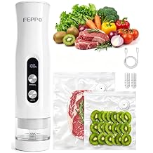 FEPPO Portable Handheld Vacuum Sealer, Compact Food Saver with 14 Reusable Bags, 2-in-1 Auto & Manual Modes, Leak-Proof Travel Lock for Dry & Moist Food