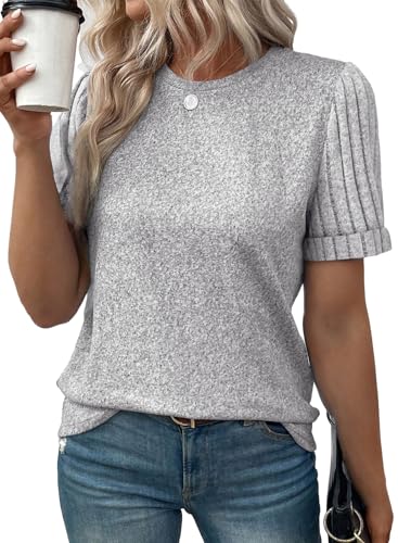 SHEWIN Women's Short Sleeve Summer Tops Crewneck Knit Solid Loose Casual Basic T Shirts Tee Blouses