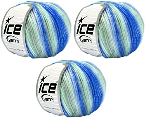 Image of Picasso (3 Pack) Light Shinny Yarn - Knitting & Crochet Yarn for DIY Hand Knitting - 44% Acrylic, 56% Polyester (3x1.76 Oz), (3x125 yds) - Blue, White, Light Grey, Mint Green