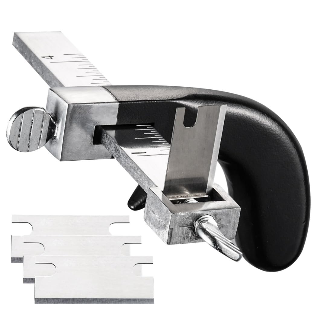 Taglierina per strisce in pelle, scala da 10,2 cm, con 3 lame in acciaio inossidabile, manico ergonomico in alluminio per fai da te, efficiente strumento di taglio manuale per lavori di pelle precisi
