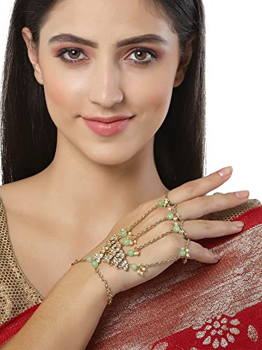 Image of Karatcart Gold Plated Baby Pink Pearl Chain Kundan Hathphool