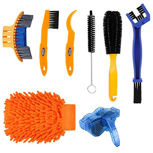 TAGVO 8pcs Juego de Herramientas de Limpieza de Bicicletas,Limpiador de Cadena de Bicicleta, Bicicleta Cepillo de Limpieza Set para Cadena de Bicicleta/Neumático/Sprocket Ciclismo Stain Dirt Cleaner