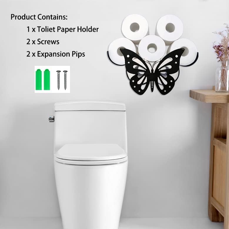 Miniatura 4 de Soporte de papel higiénico con diseño de mariposa de animales cesta de seda de metal montada en la pared papel higiénico para 8 rollos de soporte