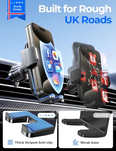 Image of LISEN Car Phone Mount, Phone Holders for Your Car [Thick Cases Friendly] Car Vent Phone Holder & Metal Hook Truck Jeep Accessories for iPhone 17 Air Pro Samsung Google and All 4-7'' Phone
