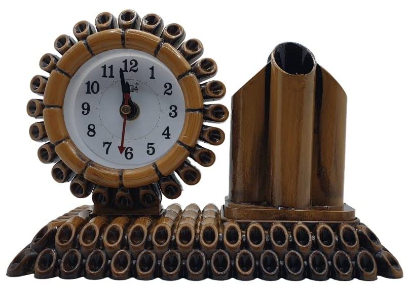 AROMORA STOP THINKING JUST BUY IT Analog Fiber Table Clock with Pen Stand | Desk Organizer, Pen Pencil Stationery Stand For Office Table (1 Pc, Copper)